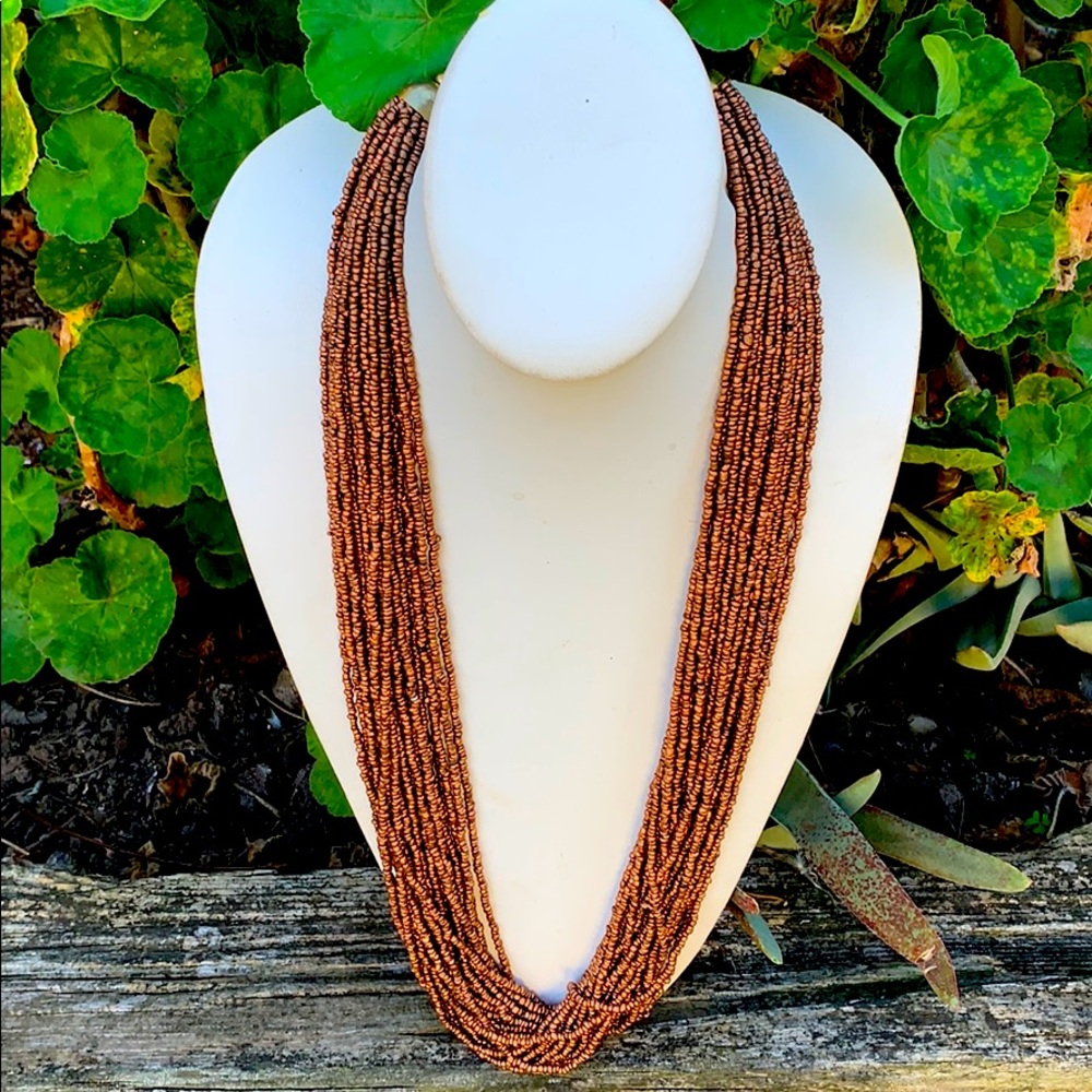 Vintage 80s multi strand copper Seed bead necklace